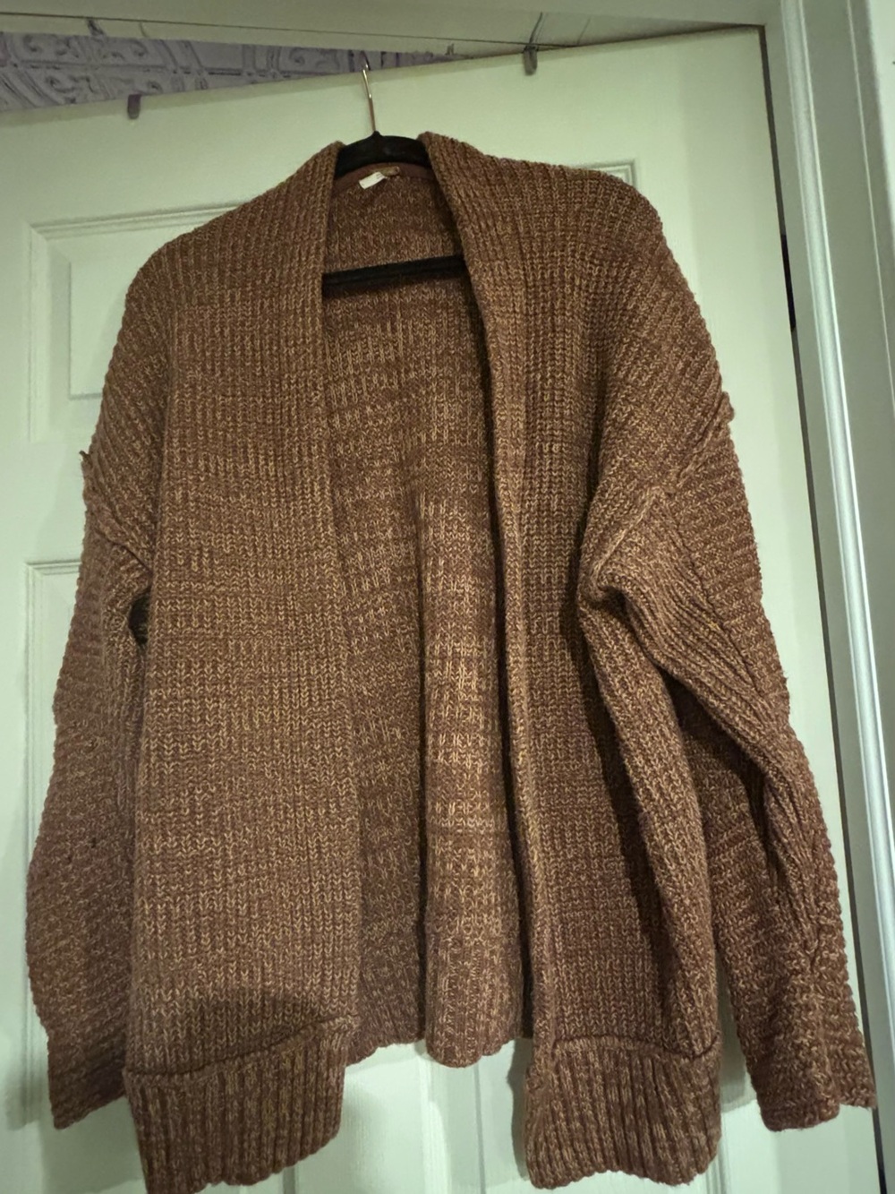 Free People Chunky Open-Front Cardigan in Warm Brown - Picture 2 of 4